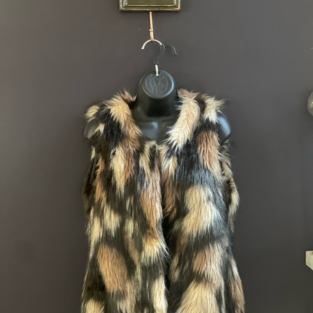Y2K Faux Fur Vest in Black, Cream and Brown